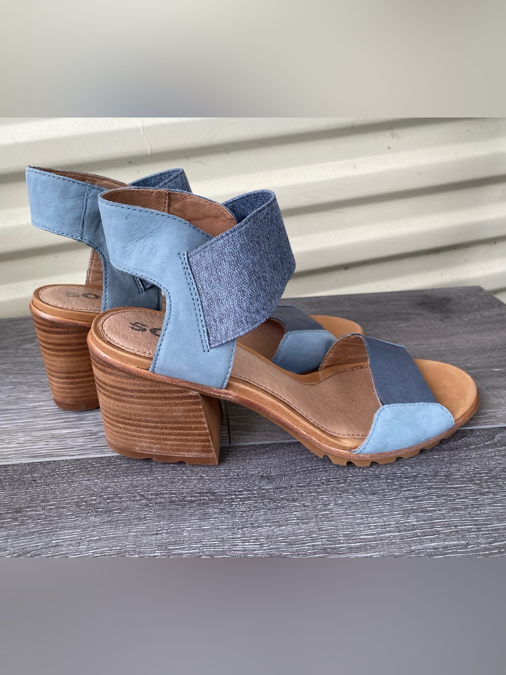 SOREL Nadia Blue Elastic Slingback Block Heel Sandals Women’s Size 10 - Picture 3 of 14